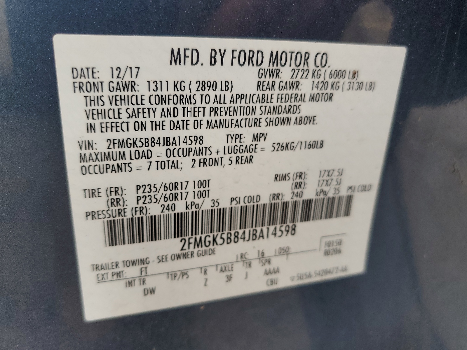 2FMGK5B84JBA14598 2018 Ford Flex Se