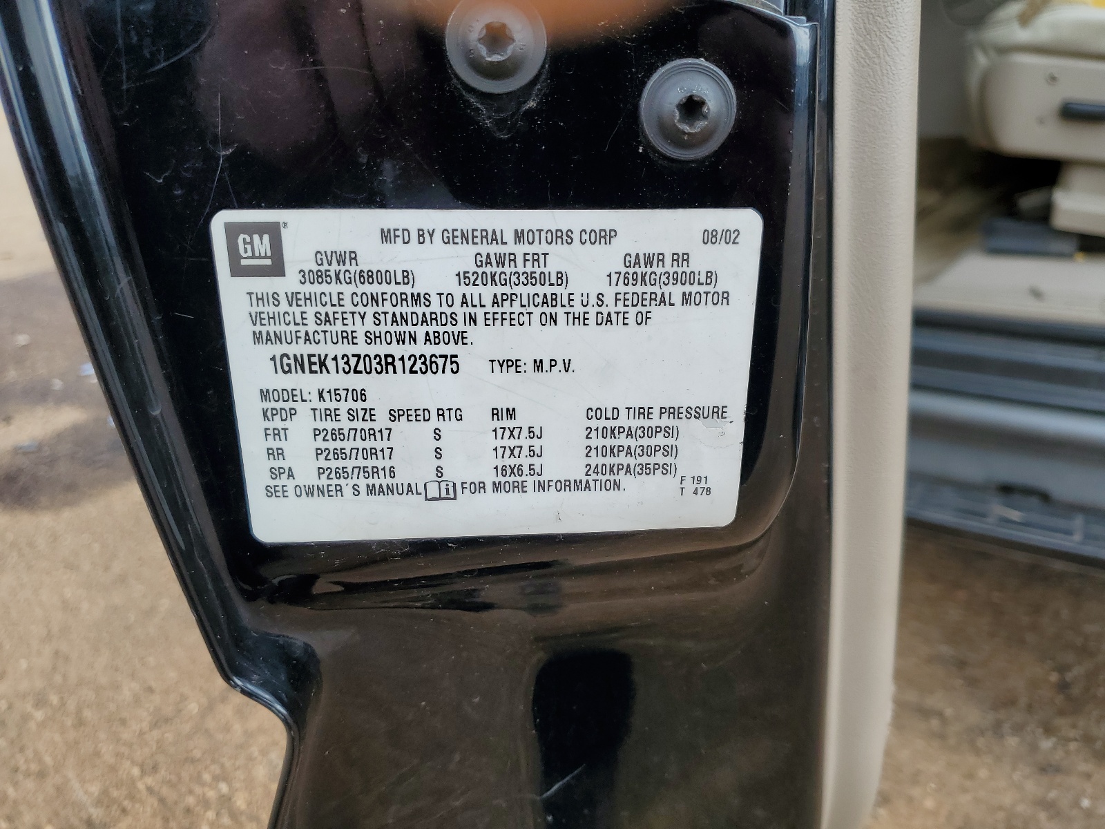 1GNEK13Z03R123675 2003 Chevrolet Tahoe K1500