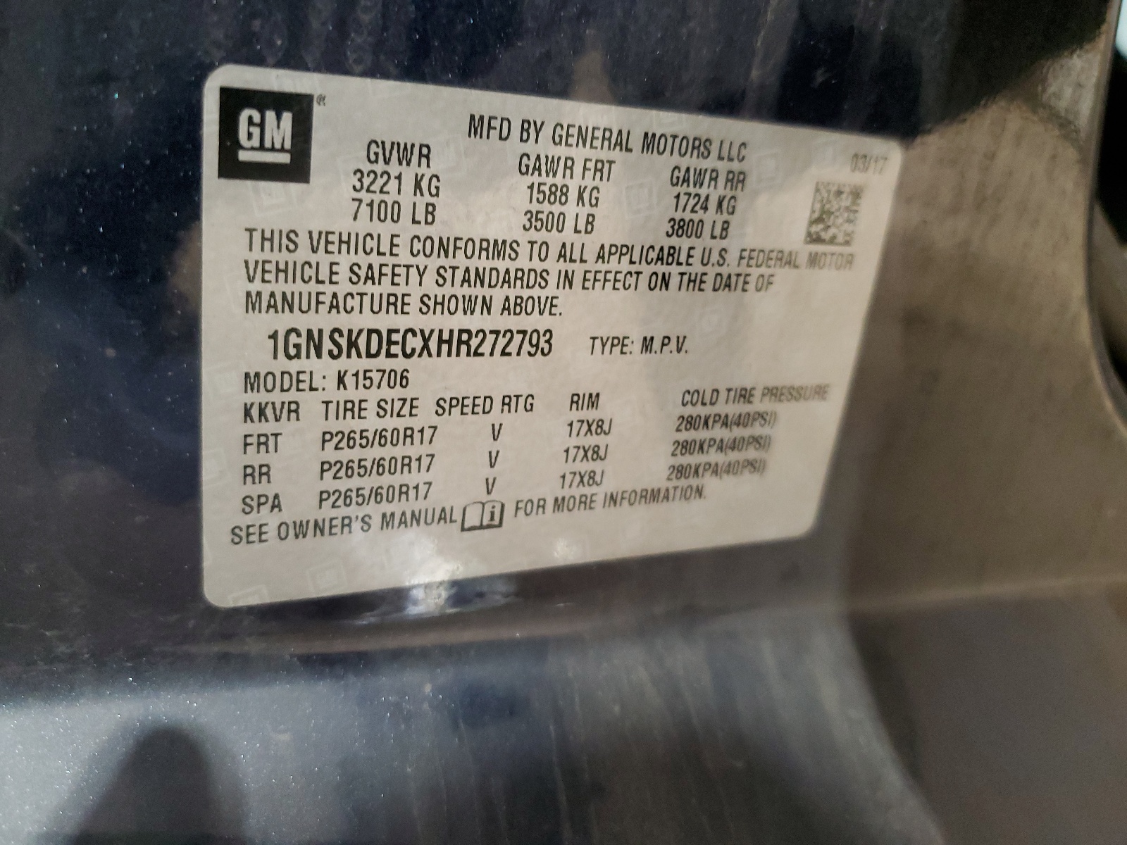 1GNSKDECXHR272793 2017 Chevrolet Tahoe Police