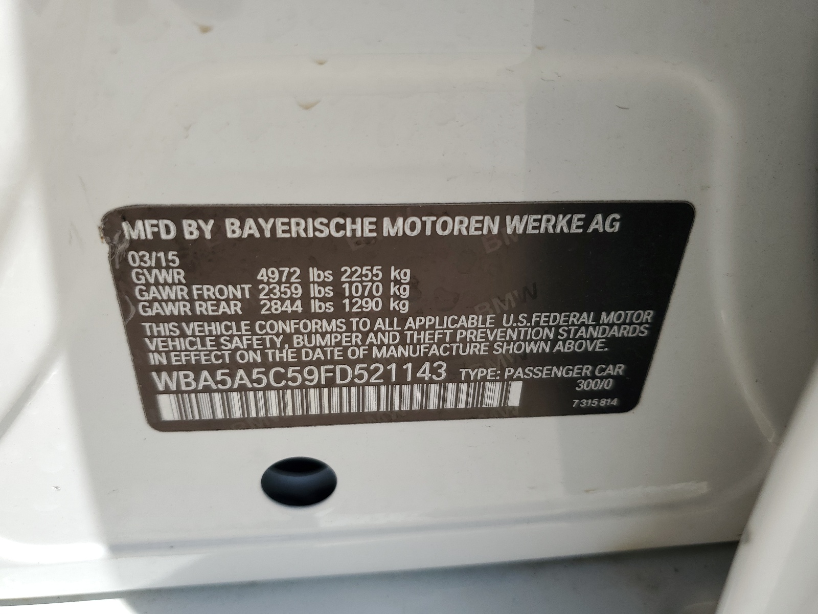 WBA5A5C59FD521143 2015 BMW 528 I