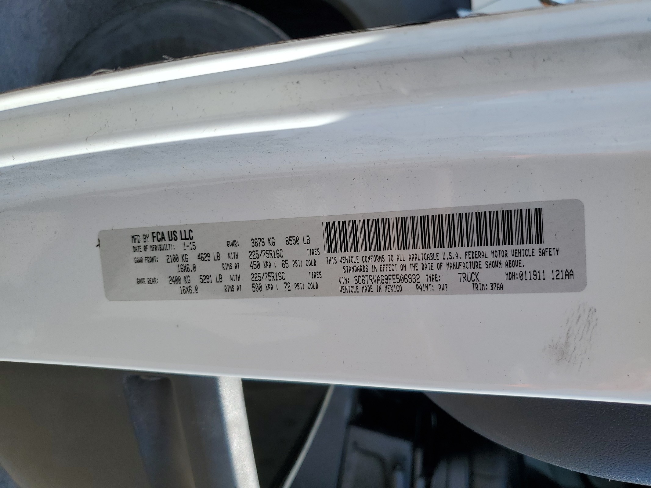 3C6TRVAG9FE506932 2015 Ram Promaster 1500 1500 Standard