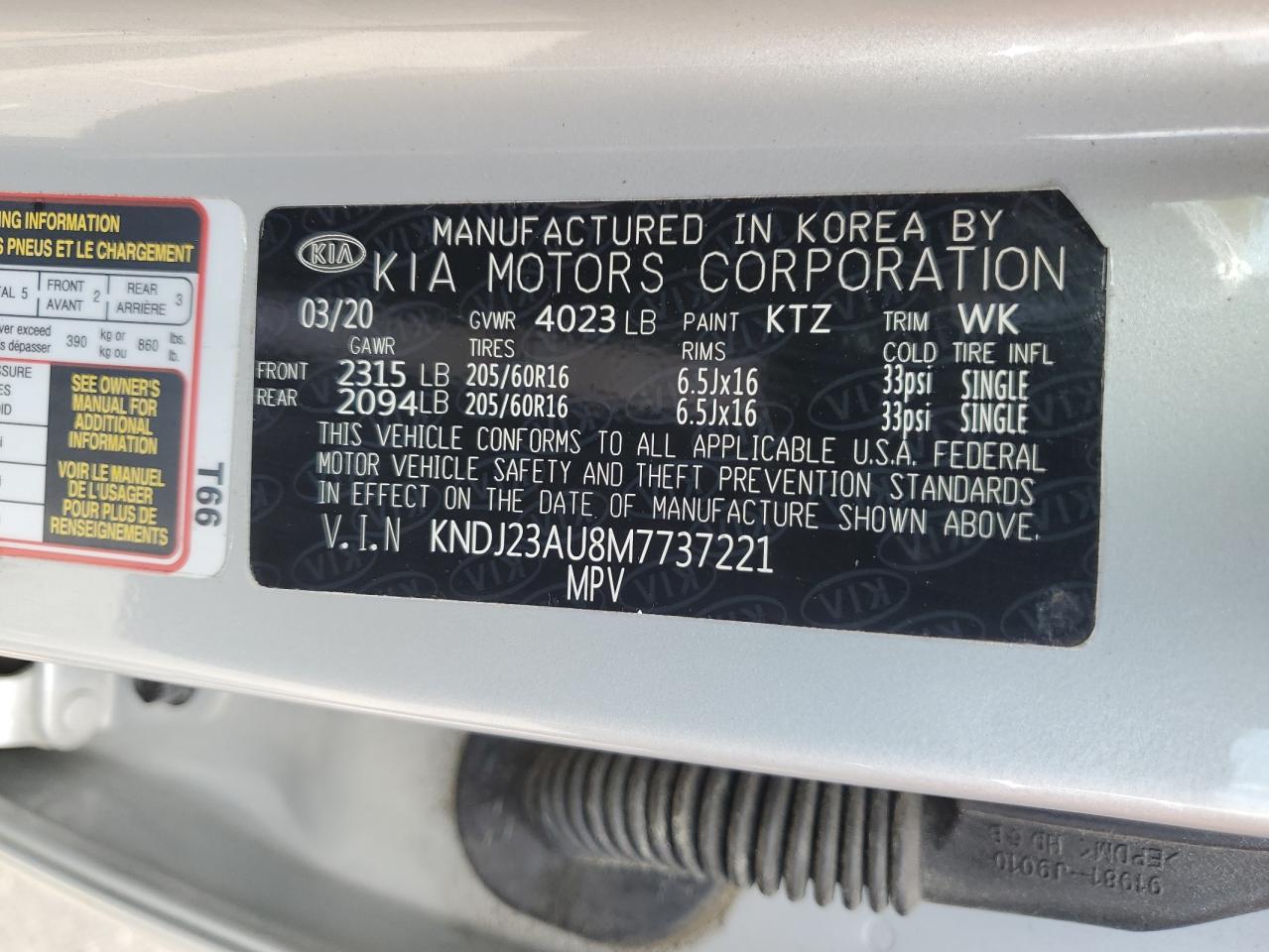 2021 Kia Soul Lx VIN: KNDJ23AU8M7737221 Lot: 63789774