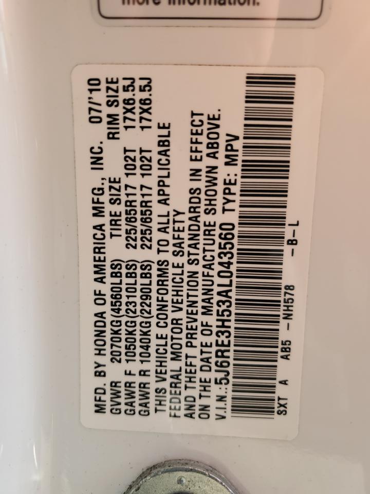 2010 Honda Cr-V Ex VIN: 5J6RE3H53AL043560 Lot: 62717014