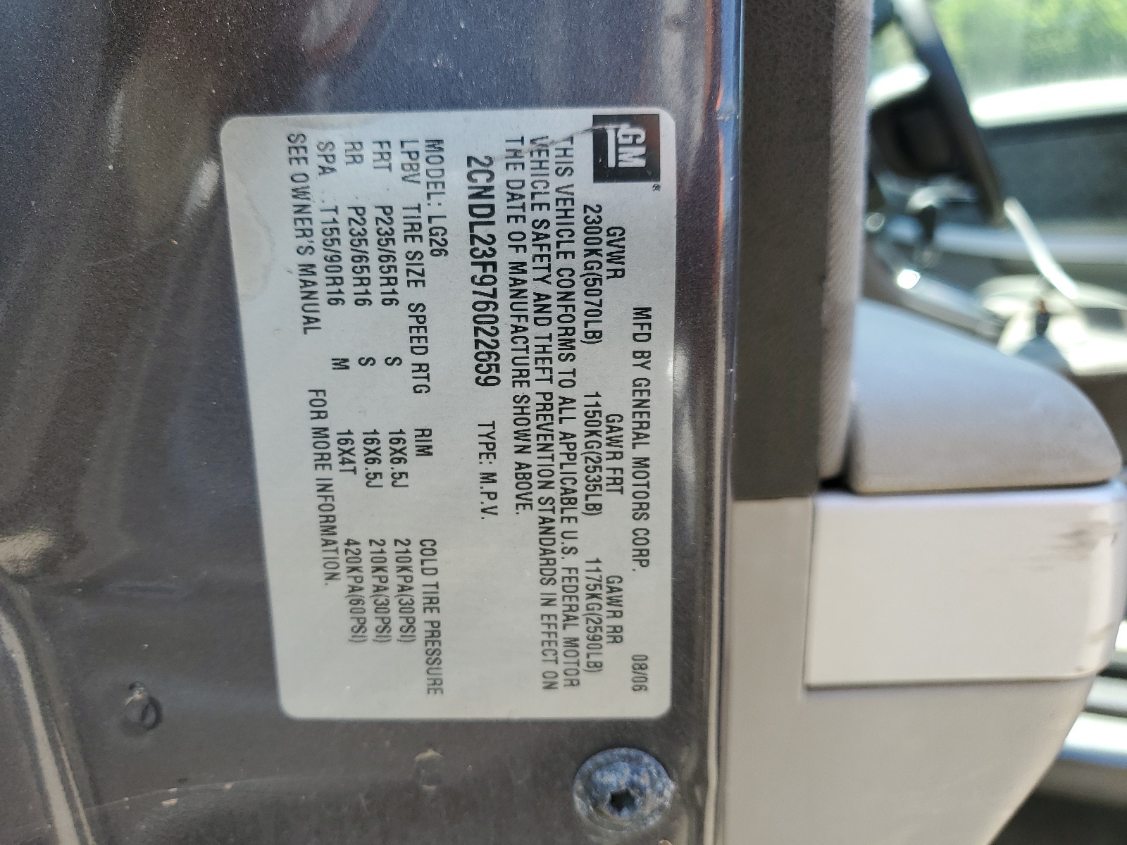 2CNDL23F976022659 2007 Chevrolet Equinox Ls