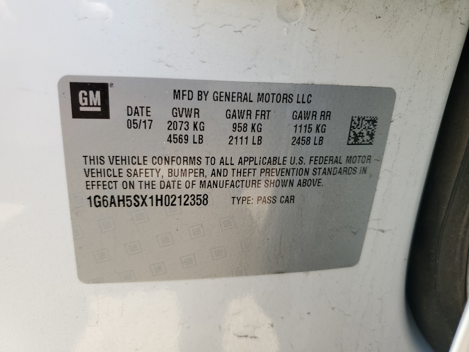 1G6AH5SX1H0212358 2017 Cadillac Ats Luxury