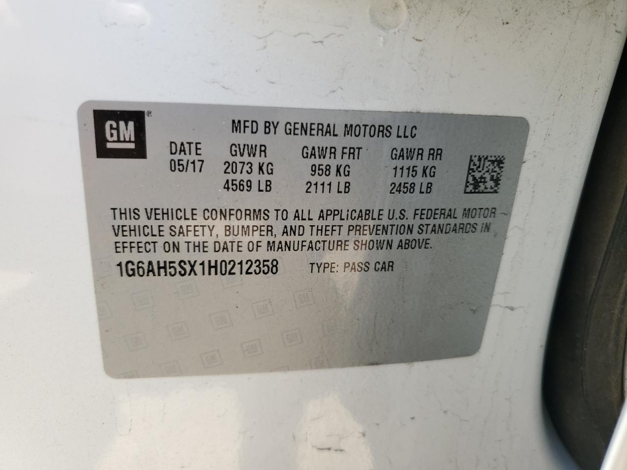 2017 Cadillac Ats Luxury VIN: 1G6AH5SX1H0212358 Lot: 62249964