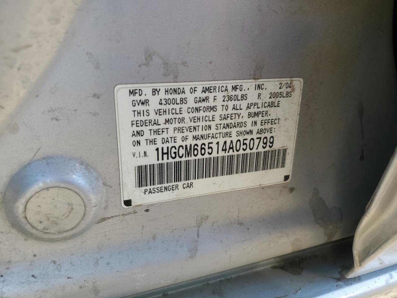 2004 Honda Accord Ex VIN: 1HGCM66514A050799 Lot: 64017884