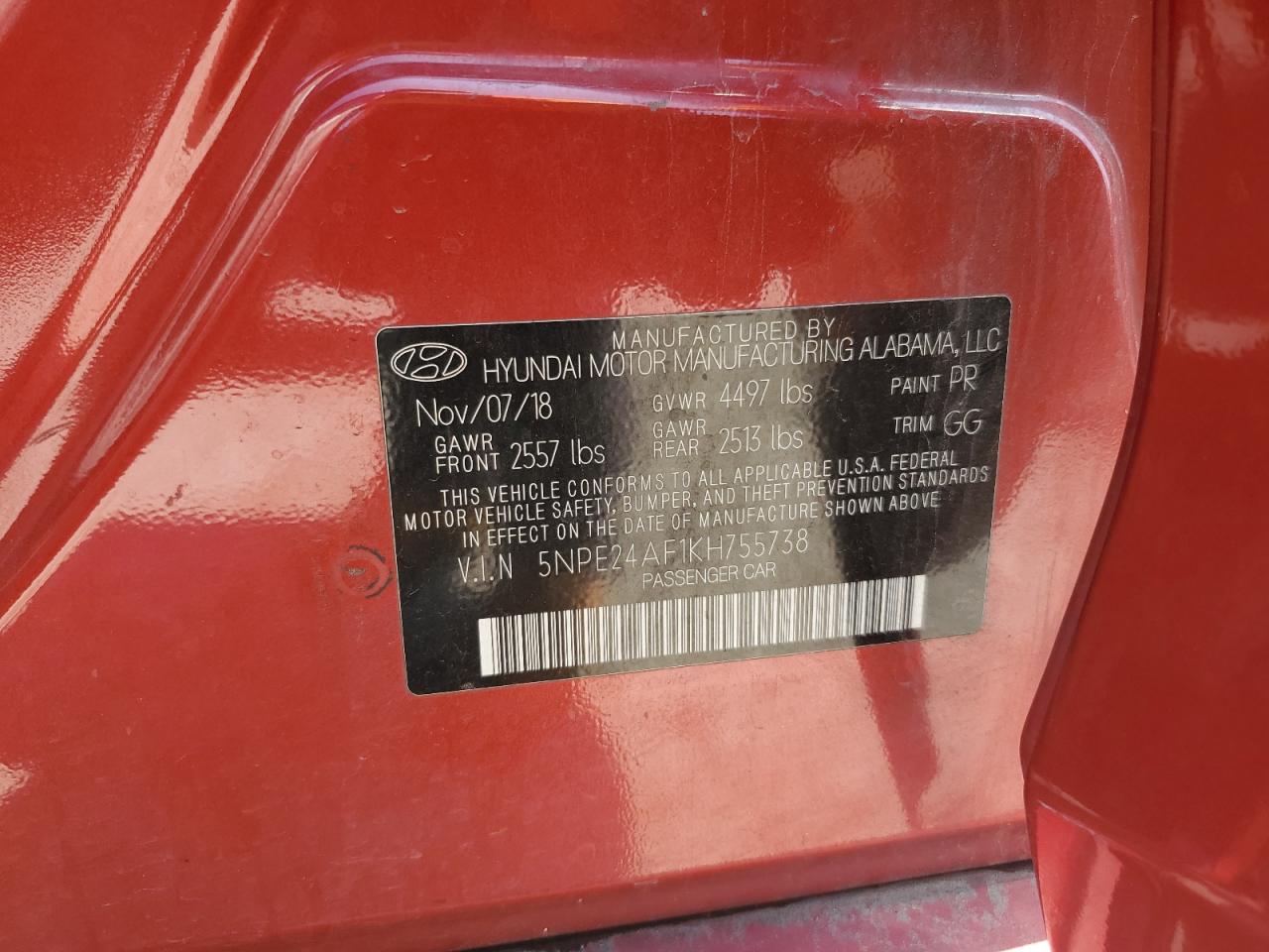 5NPE24AF1KH755738 2019 Hyundai Sonata Se