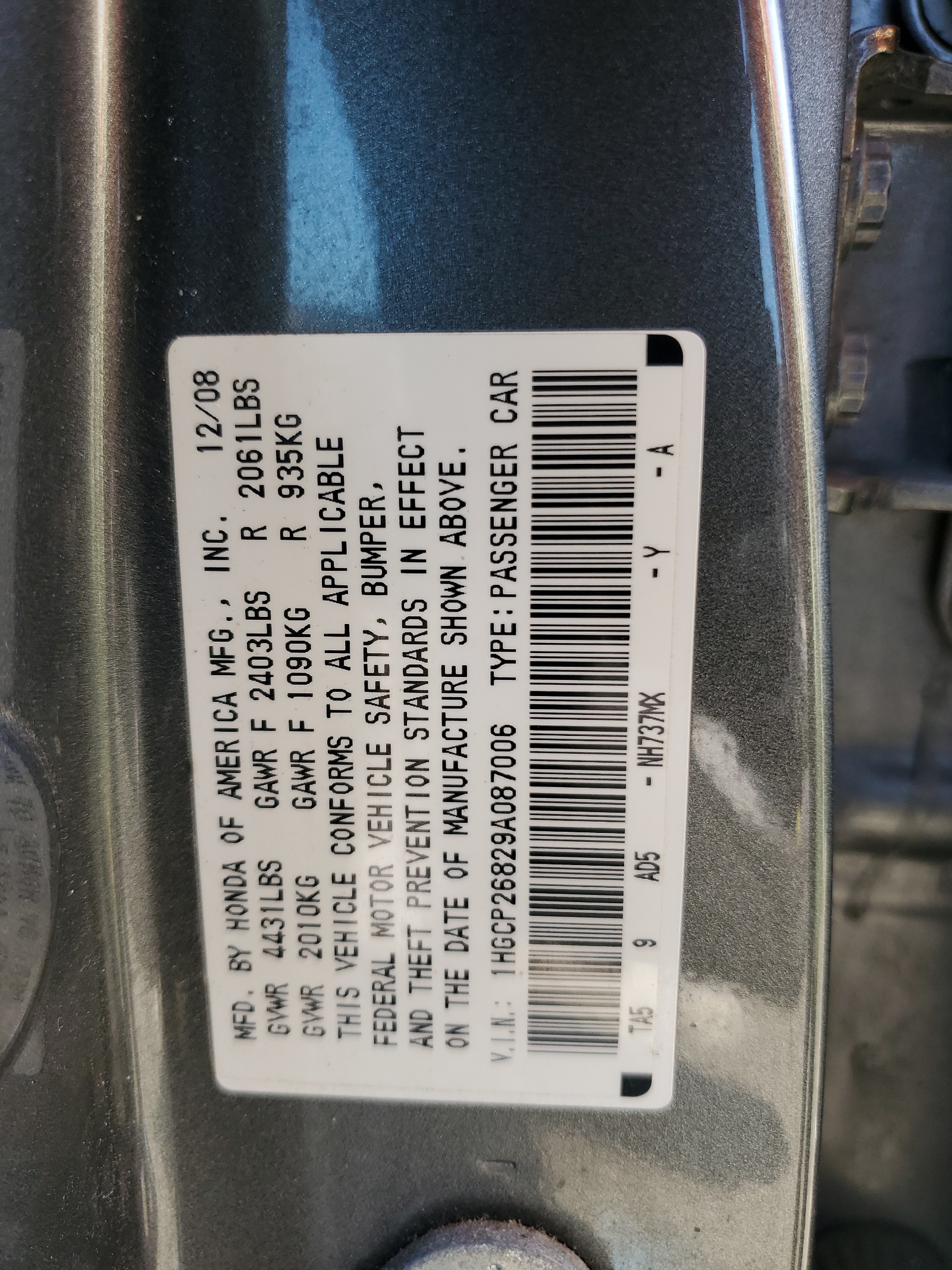 1HGCP26829A087006 2009 Honda Accord Exl