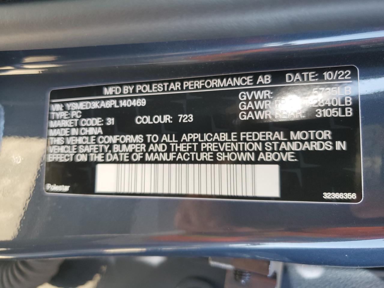 2023 Polestar 2 VIN: YSMED3KA6PL140469 Lot: 63727404