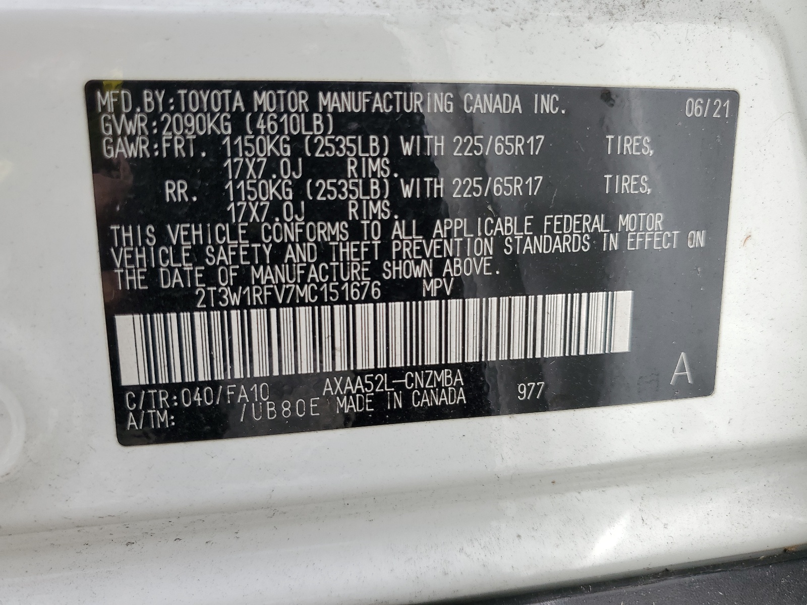 2T3W1RFV7MC151676 2021 Toyota Rav4 Xle