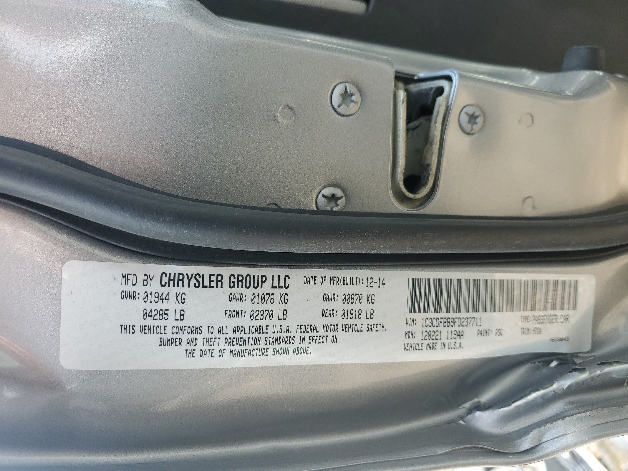 1C3CDFBB9FD237711 2015 Dodge Dart Sxt