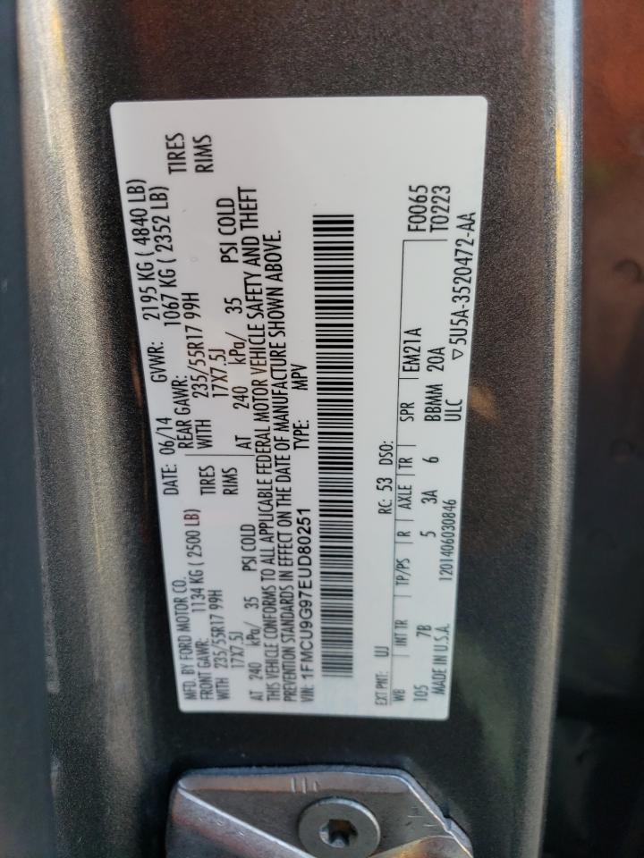 2014 Ford Escape Se VIN: 1FMCU9G97EUD80251 Lot: 65120944