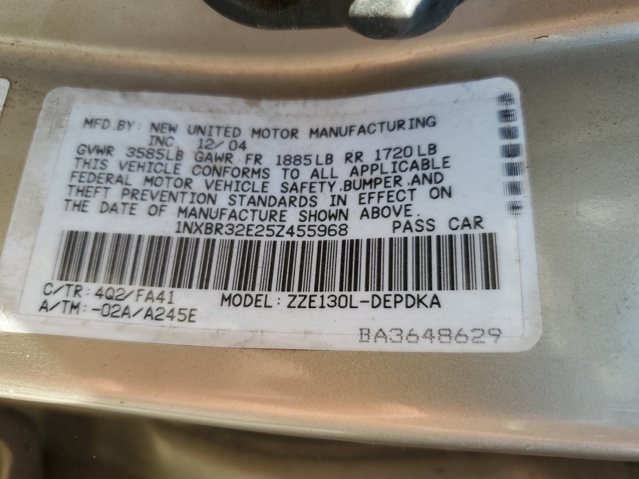 1NXBR32E25Z455968 2005 Toyota Corolla Ce