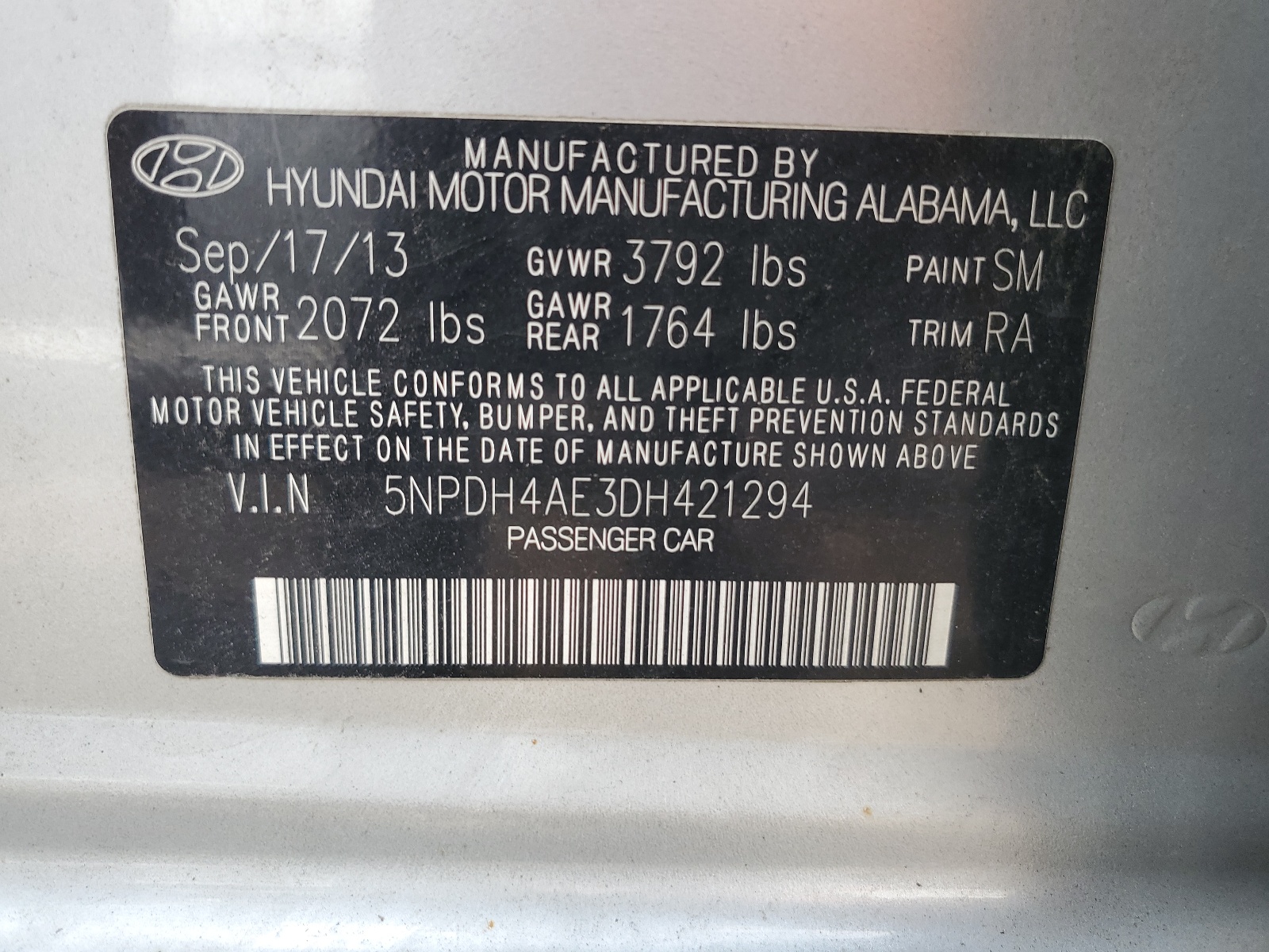 5NPDH4AE3DH421294 2013 Hyundai Elantra Gls