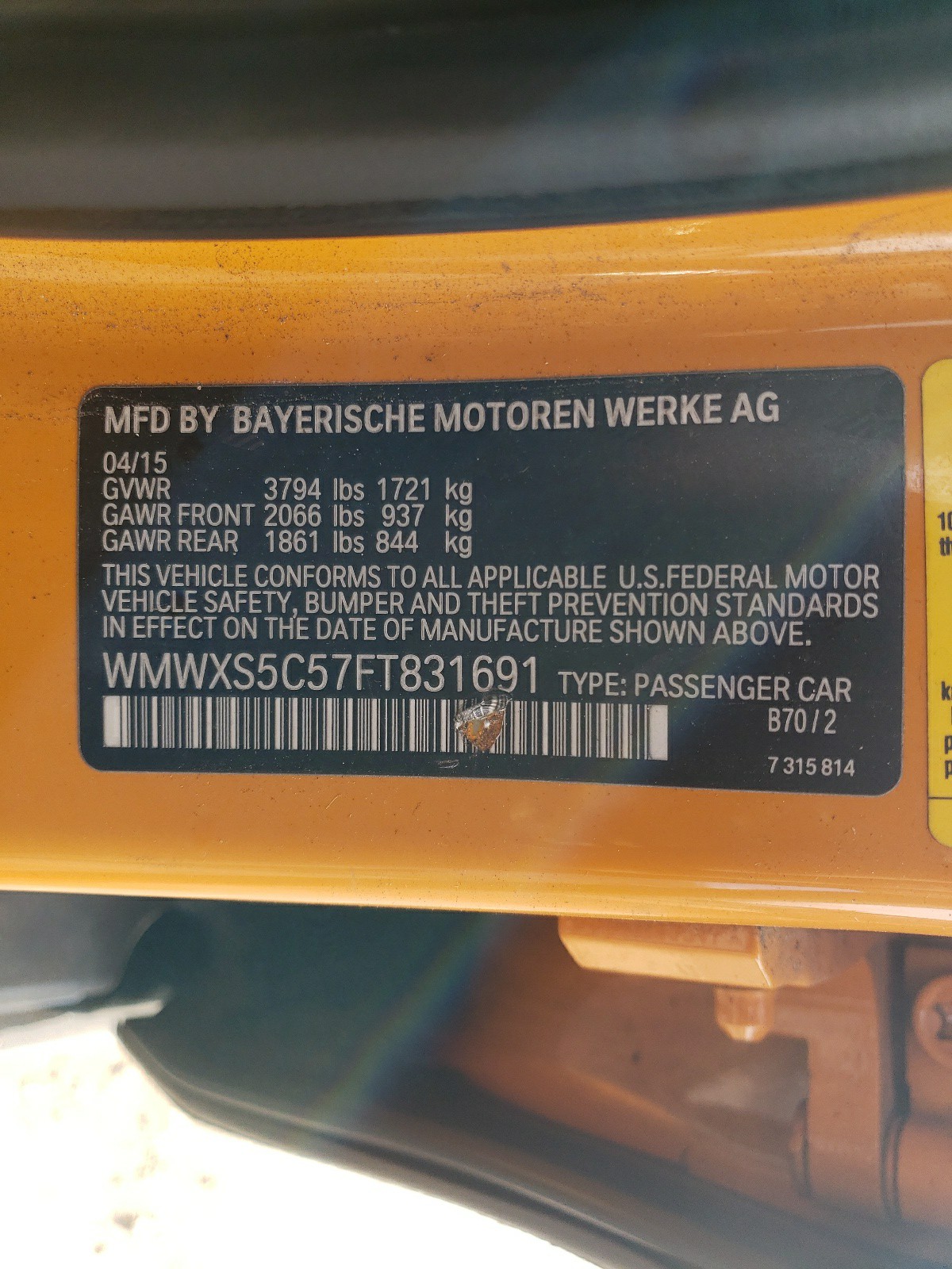 WMWXS5C57FT831691 2015 Mini Cooper