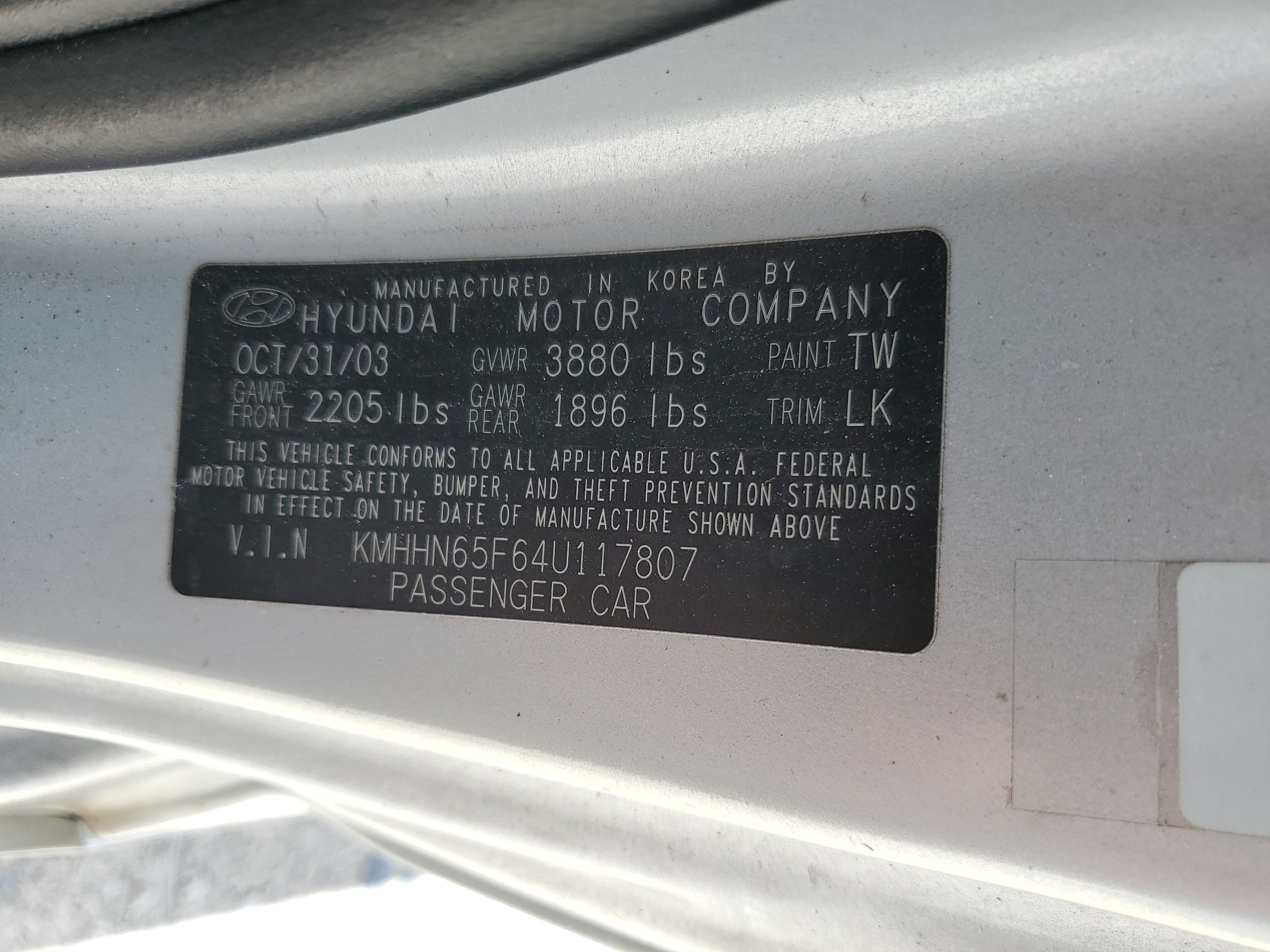 KMHHN65F64U117807 2004 Hyundai Tiburon Gt