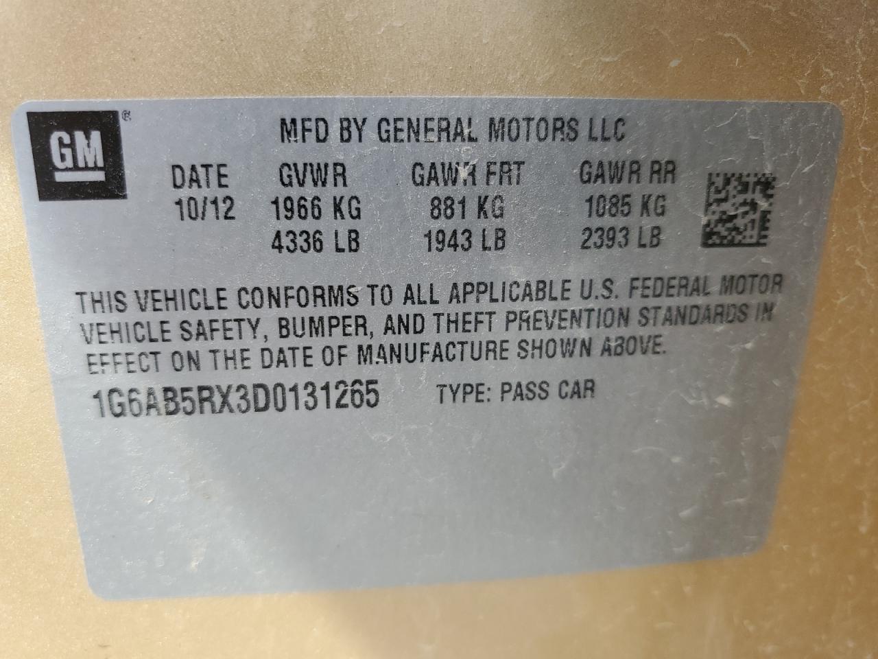 2013 Cadillac Ats Luxury VIN: 1G6AB5RX3D0131265 Lot: 64927344