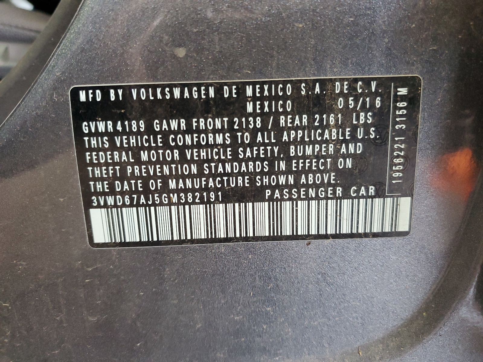3VWD67AJ5GM382191 2016 Volkswagen Jetta Se