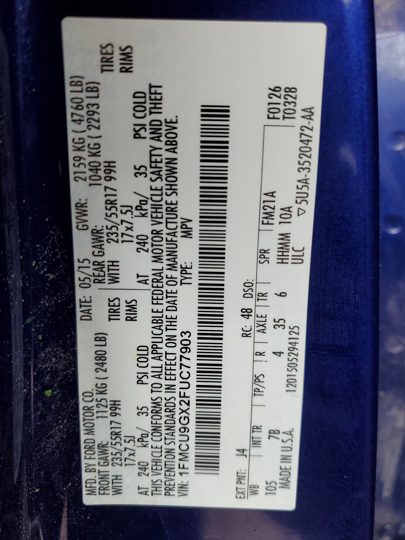 1FMCU9GX2FUC77903 2015 Ford Escape Se