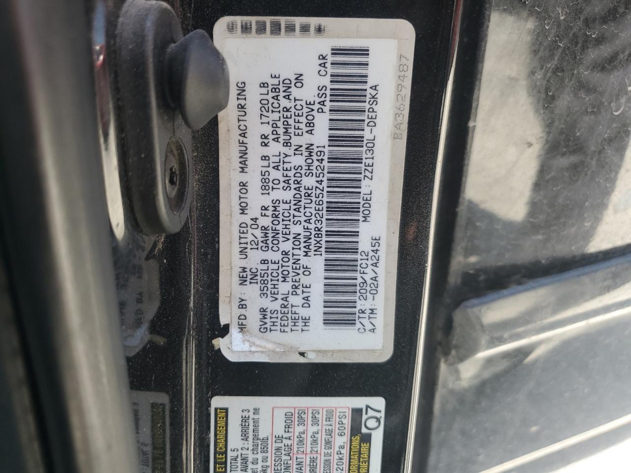 2005 Toyota Corolla Ce VIN: 1NXBR32E65Z452491 Lot: 55531214