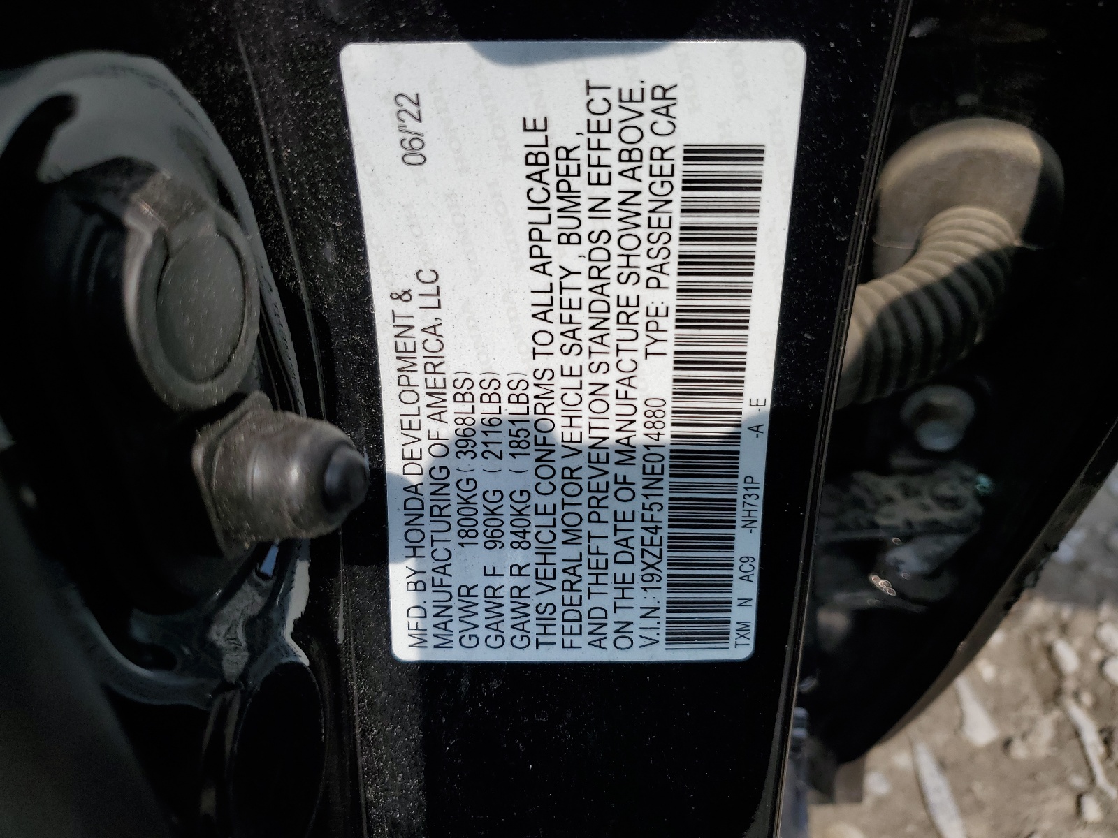 19XZE4F51NE014880 2022 Honda Insight Ex