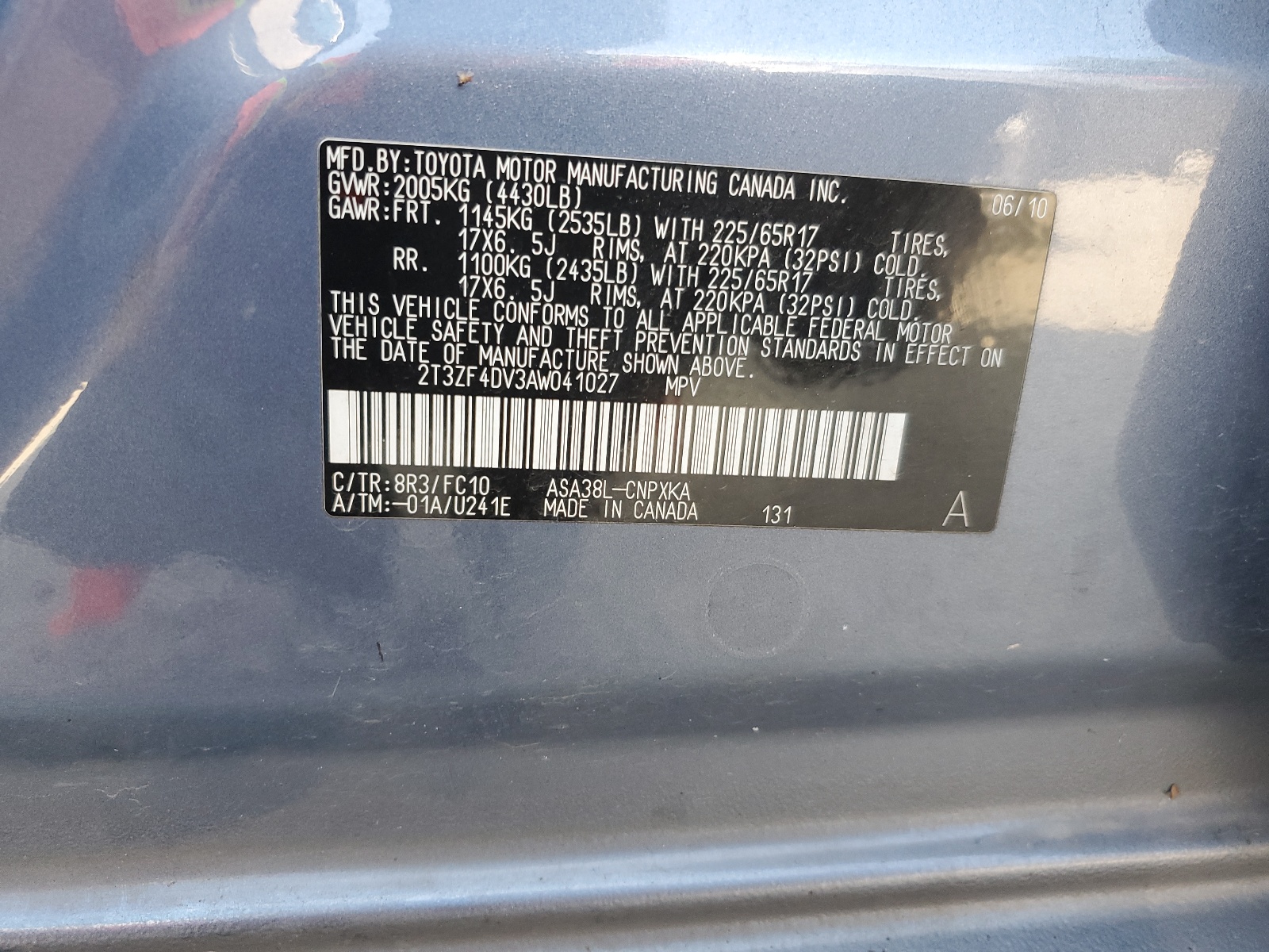 2T3ZF4DV3AW041027 2010 Toyota Rav4