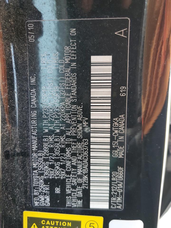 2010 Lexus Rx 350 VIN: 2T2BK1BA0AC063763 Lot: 64144104