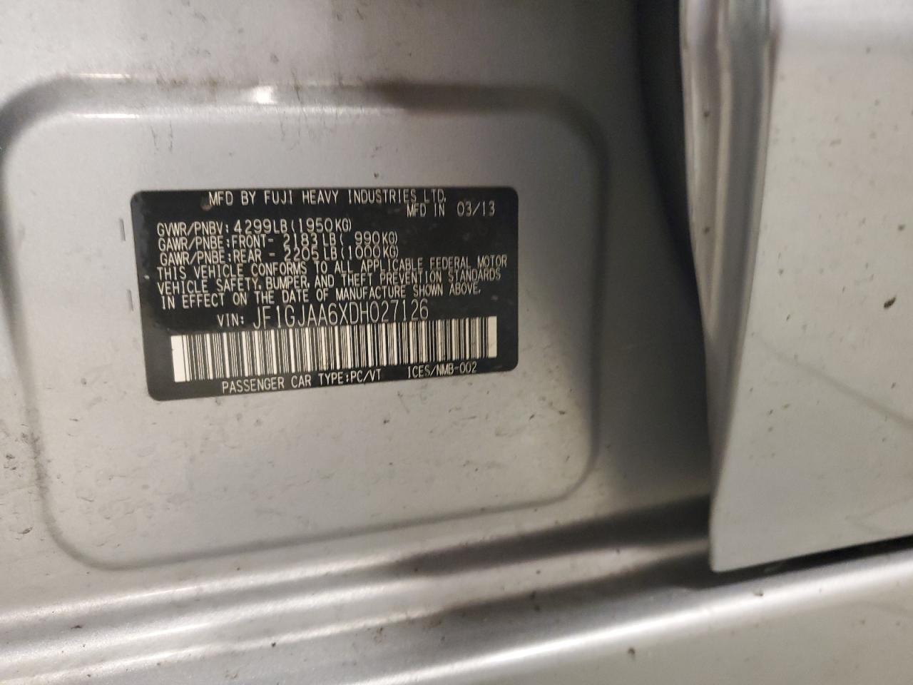 2013 Subaru Impreza VIN: JF1GJAA6XDH027126 Lot: 64078164