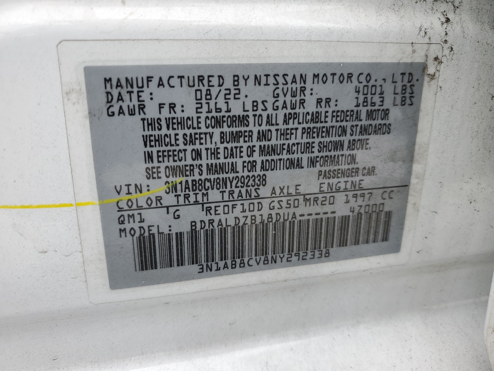 3N1AB8CV8NY292338 2022 Nissan Sentra Sv