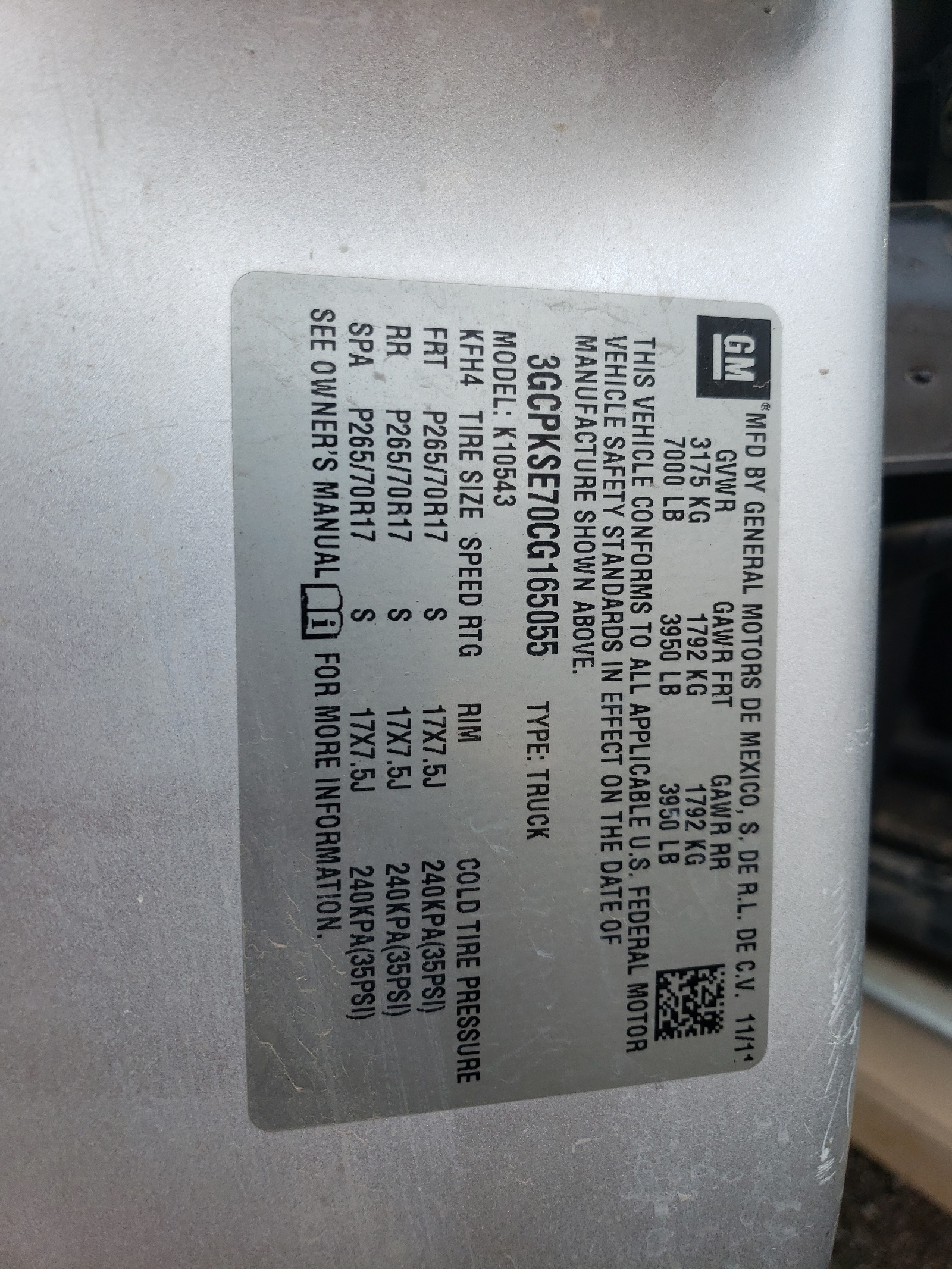 3GCPKSE70CG165055 2012 Chevrolet Silverado K1500 Lt