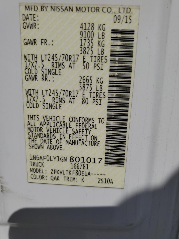 2016 Nissan Nv 2500 S VIN: 1N6AF0LY1GN801017 Lot: 62836374