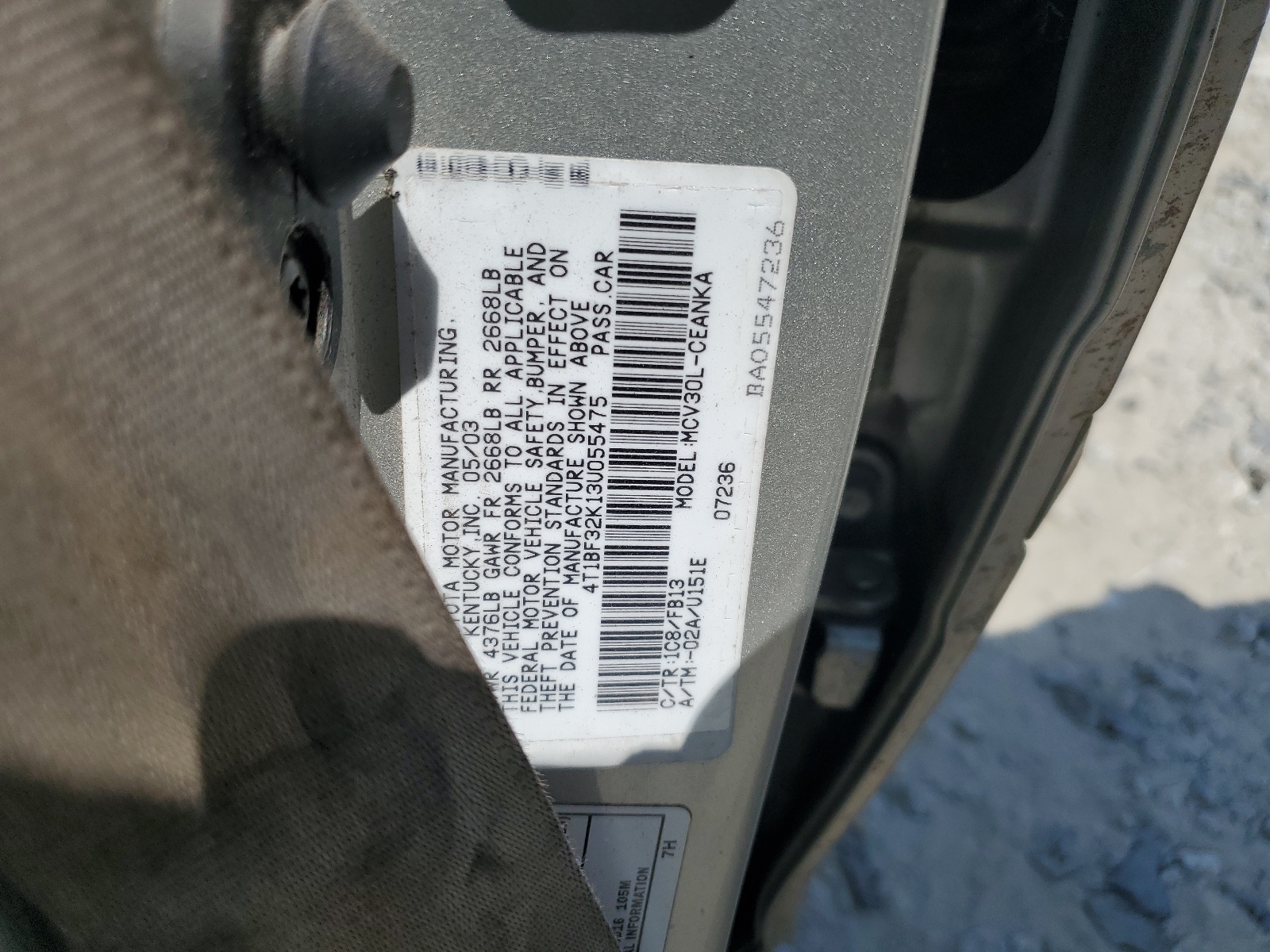 4T1BF32K13U055475 2003 Toyota Camry Le