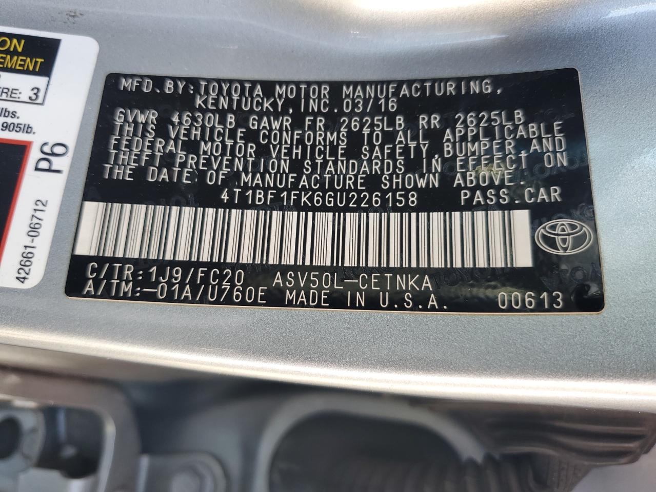 4T1BF1FK6GU226158 2016 Toyota Camry Le