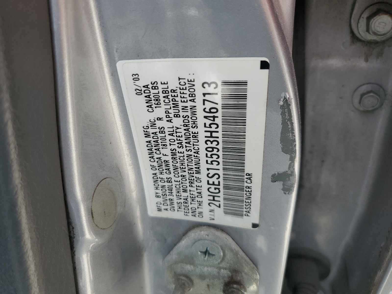 2HGES15593H546713 2003 Honda Civic Lx