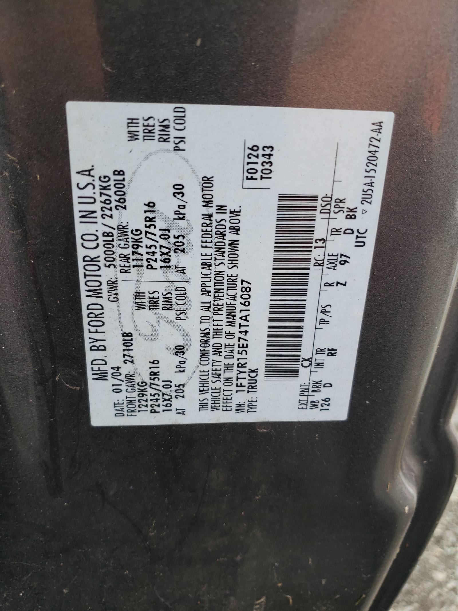 1FTYR15E74TA16087 2004 Ford Ranger Super Cab