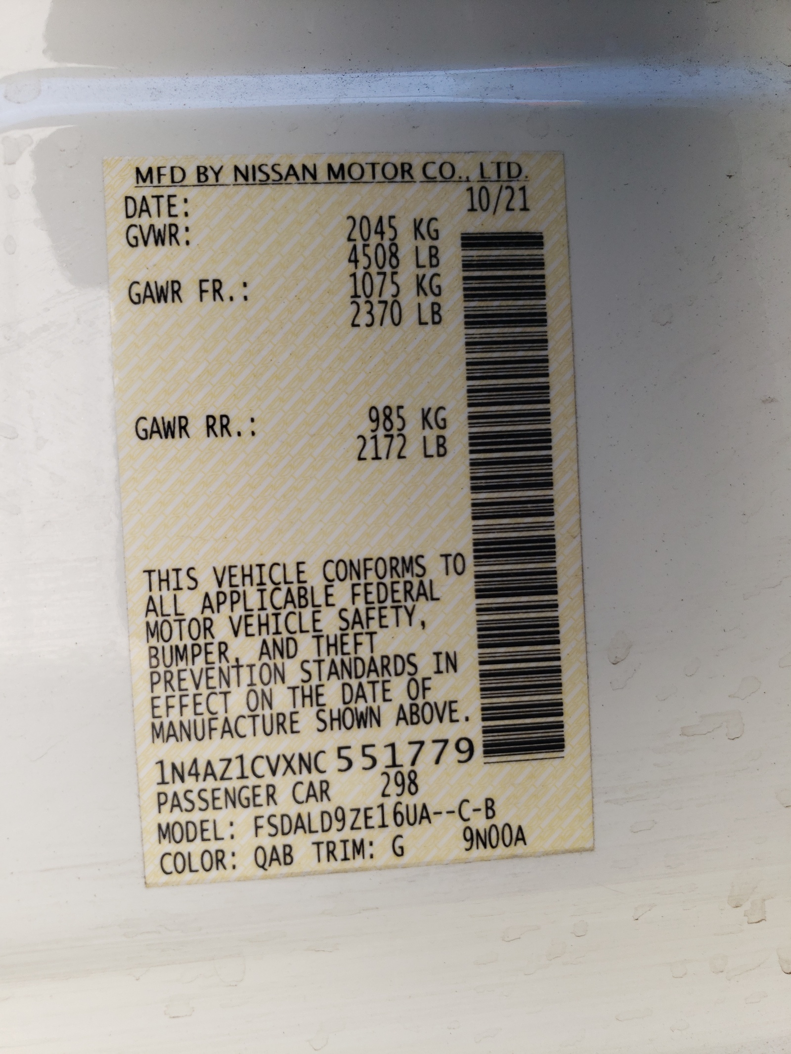 1N4AZ1CVXNC551779 2022 Nissan Leaf Sv