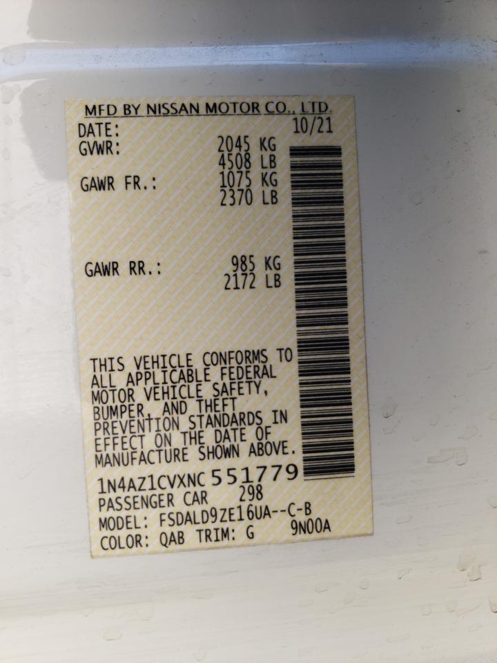 2022 Nissan Leaf Sv VIN: 1N4AZ1CVXNC551779 Lot: 64716164