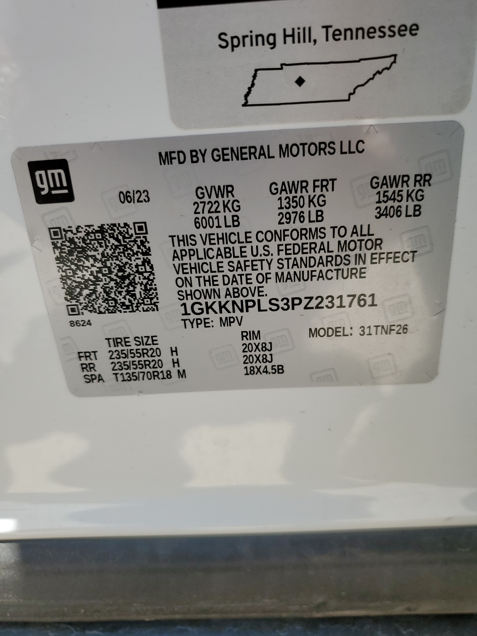 1GKKNPLS3PZ231761 2023 GMC Acadia Denali