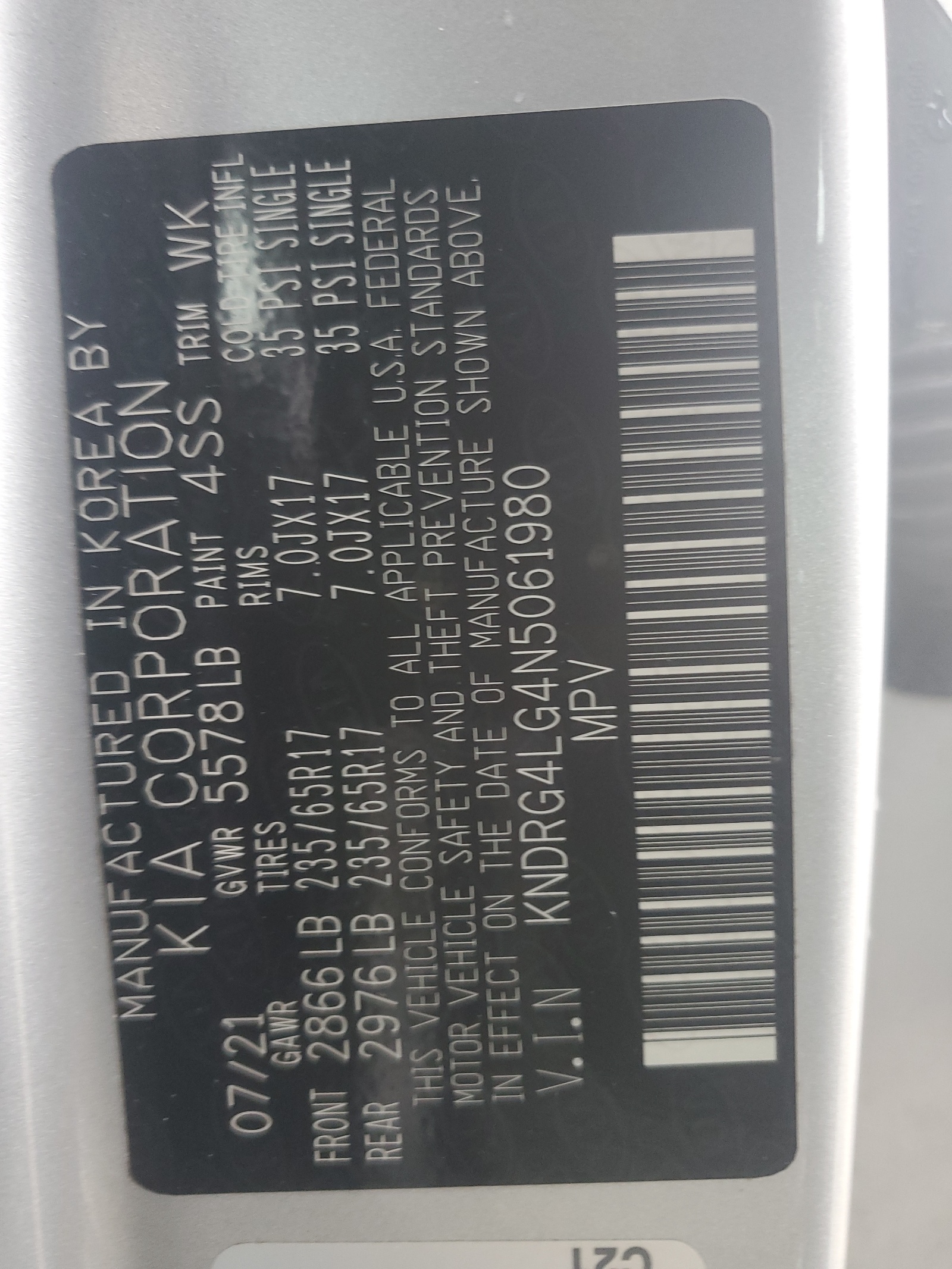 KNDRG4LG4N5061980 2022 Kia Sorento S