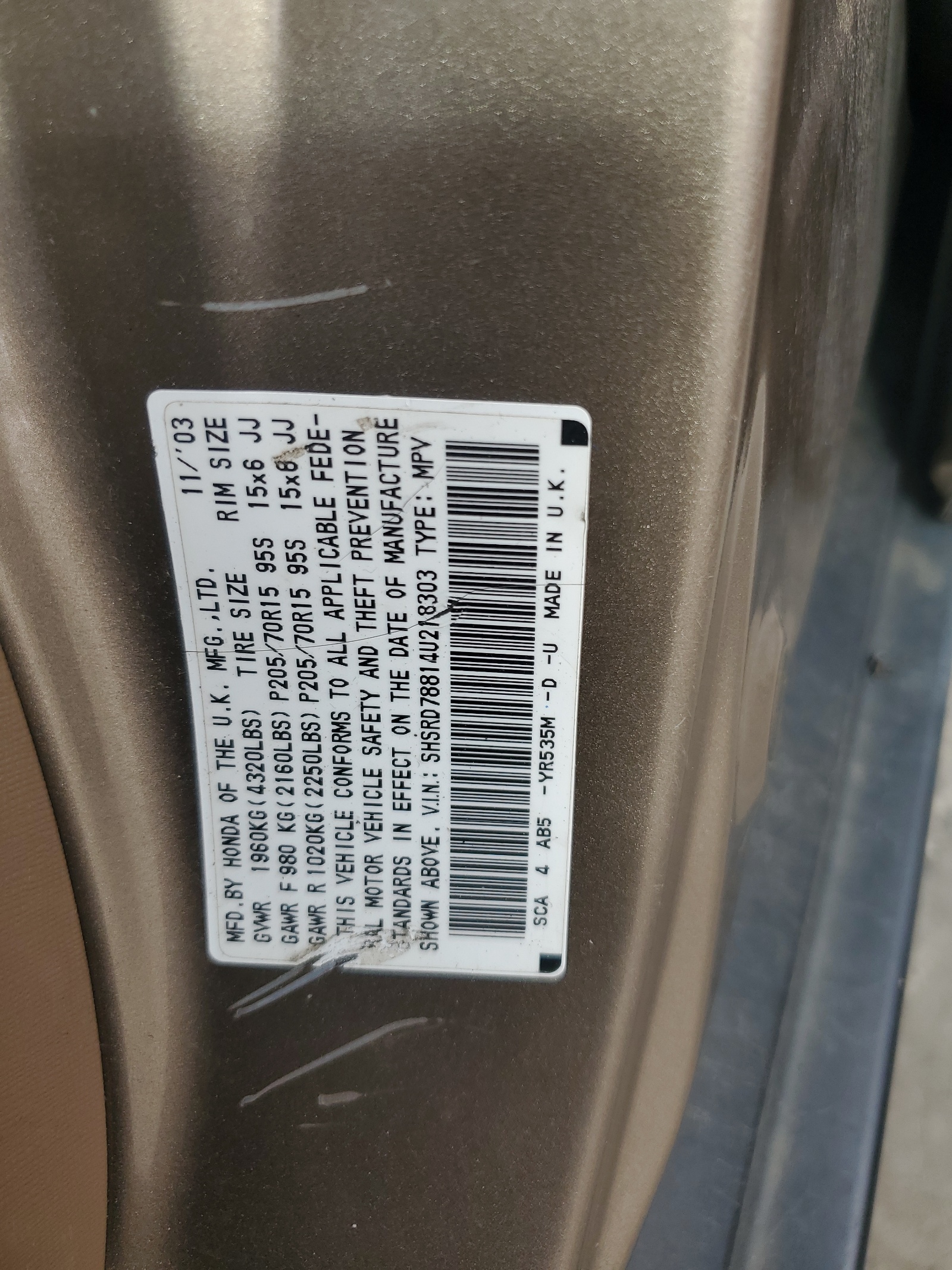 SHSRD78814U218303 2004 Honda Cr-V Ex