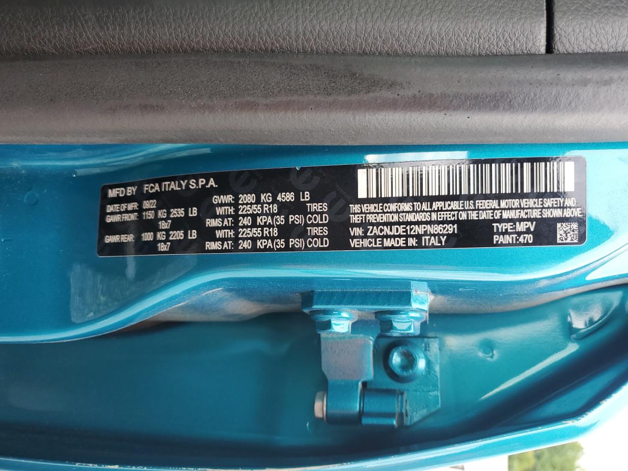 2022 Jeep Renegade Altitude VIN: ZACNJDE12NPN86291 Lot: 63832734