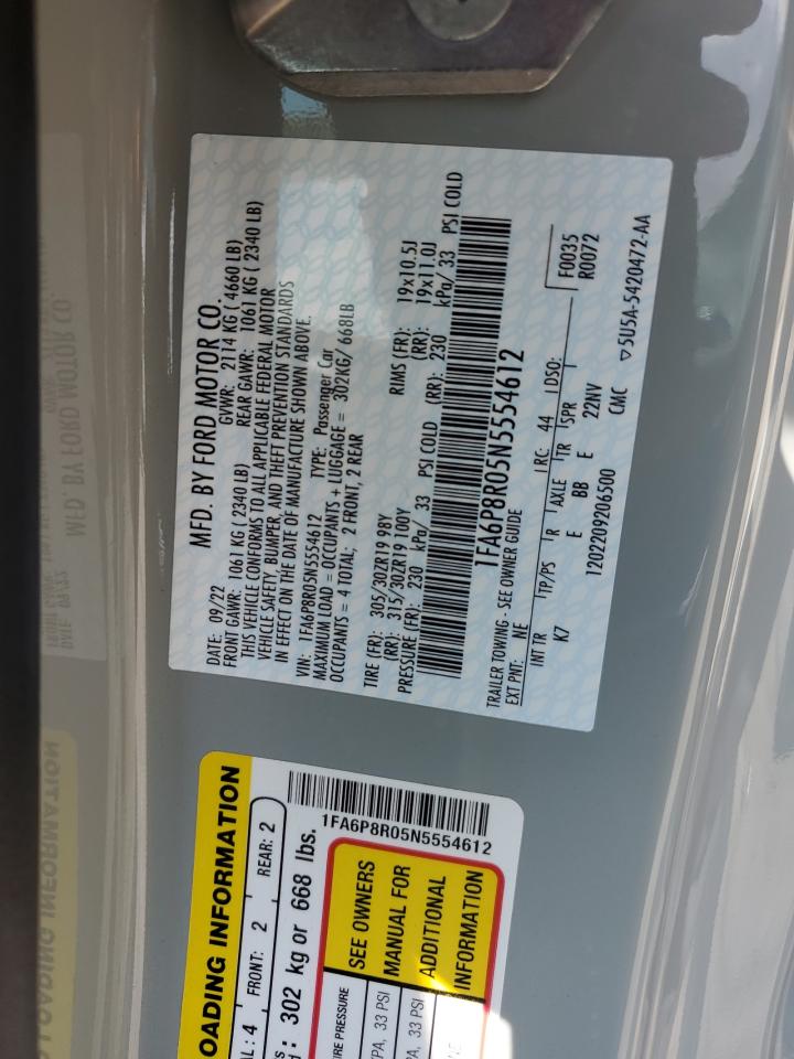 2022 Ford Mustang Mach I VIN: 1FA6P8R05N5554612 Lot: 63420204