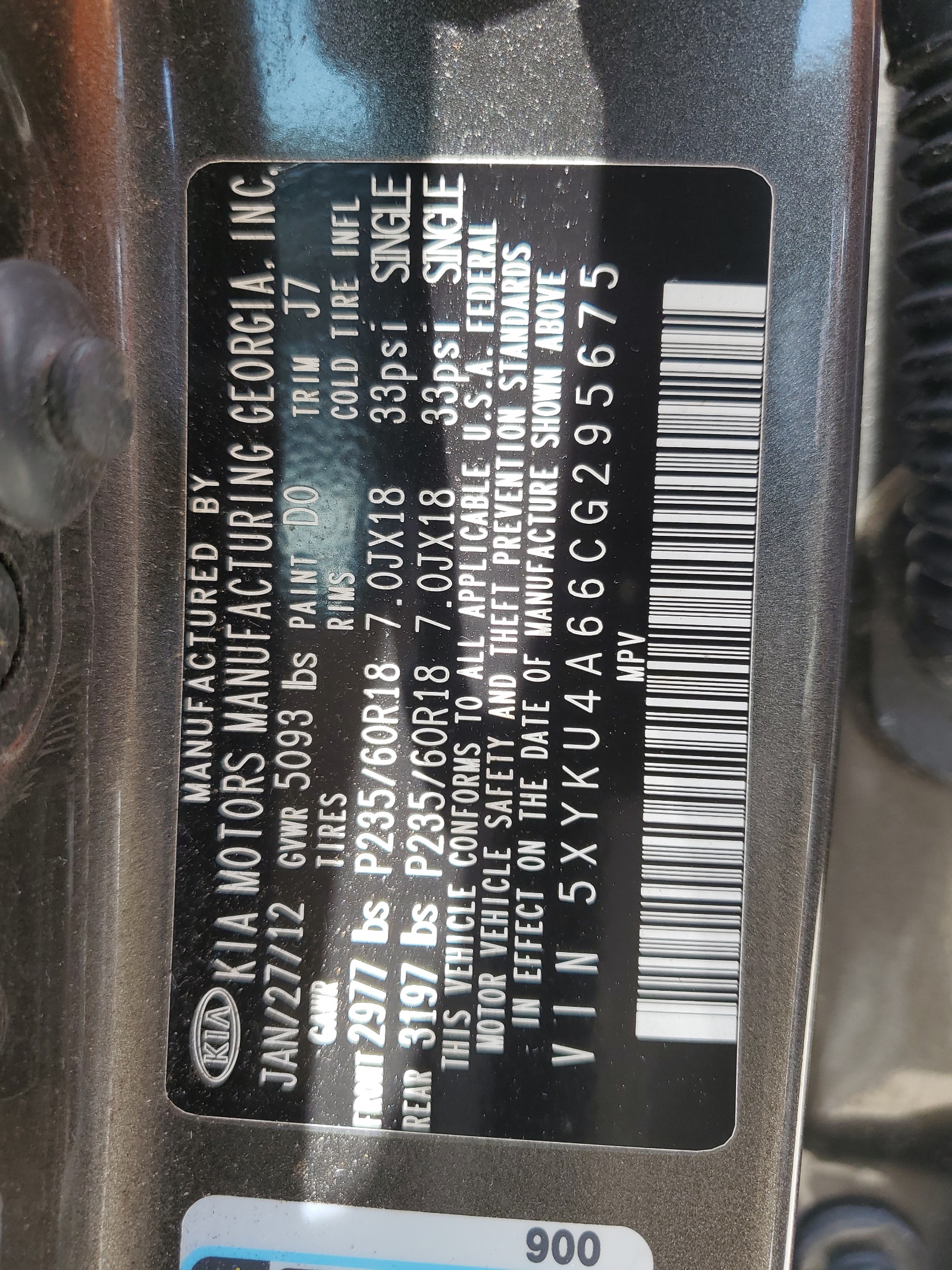 5XYKU4A66CG295675 2012 Kia Sorento Ex