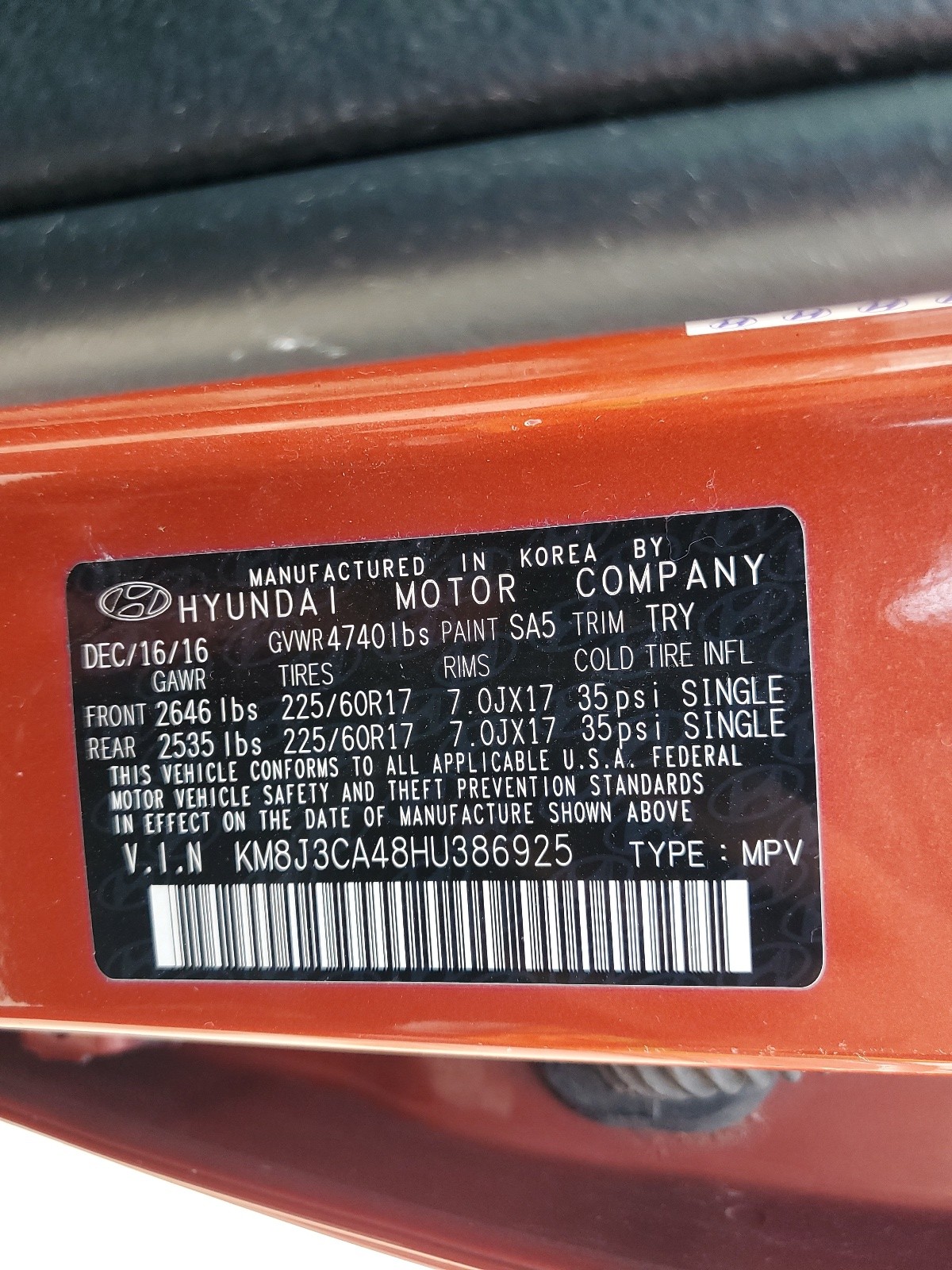 KM8J3CA48HU386925 2017 Hyundai Tucson Limited