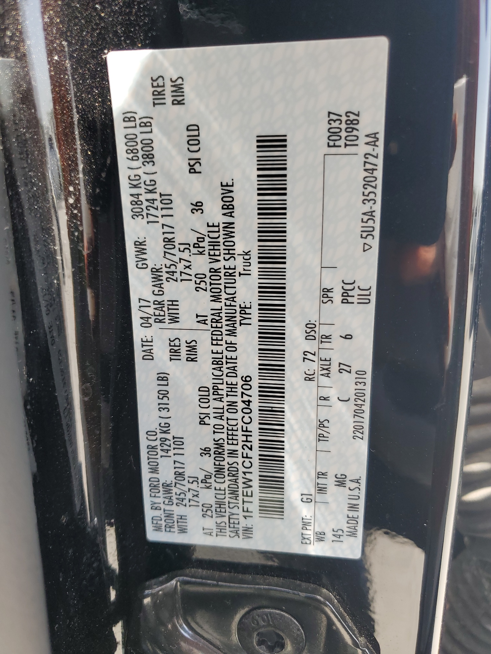 1FTEW1CF2HFC04706 2017 Ford F150 Supercrew