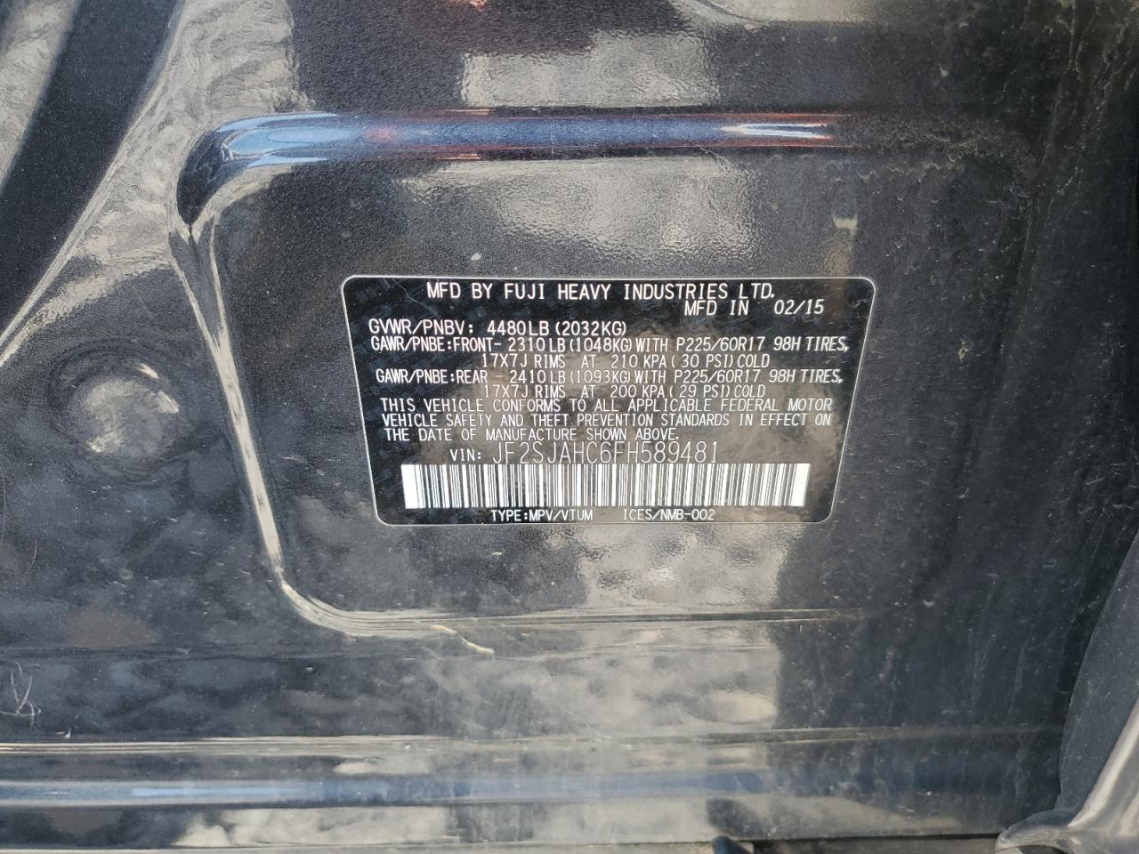 2015 Subaru Forester 2.5I Limited VIN: JF2SJAHC6FH589481 Lot: 63256264
