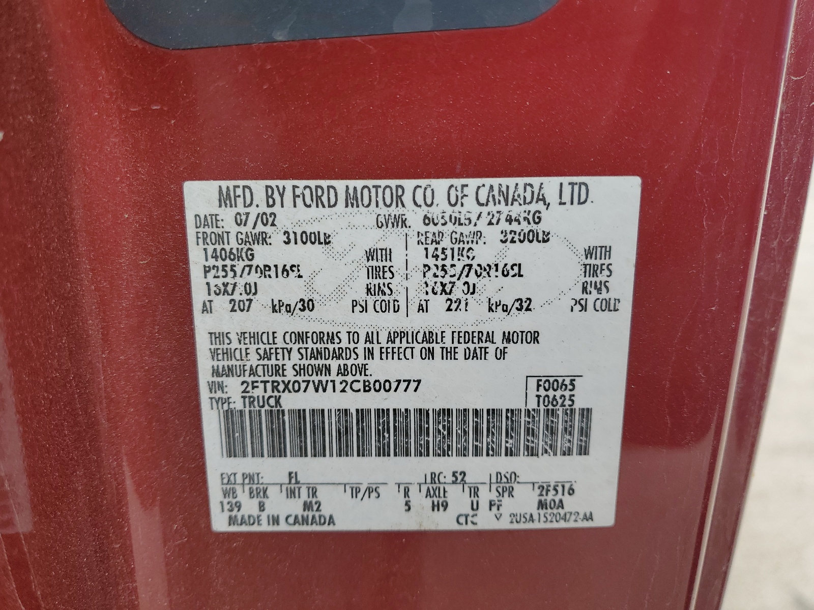 2FTRX07W12CB00777 2002 Ford F150