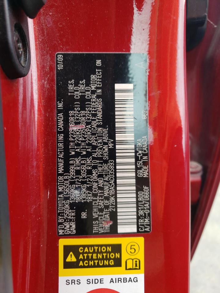 2010 Lexus Rx 350 VIN: 2T2BK1BA5AC035893 Lot: 62681864