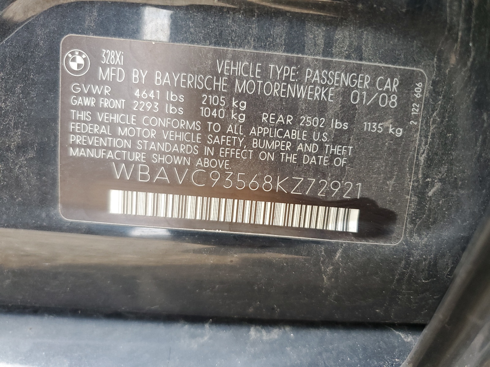 WBAVC93568KZ72921 2008 BMW 328 Xi